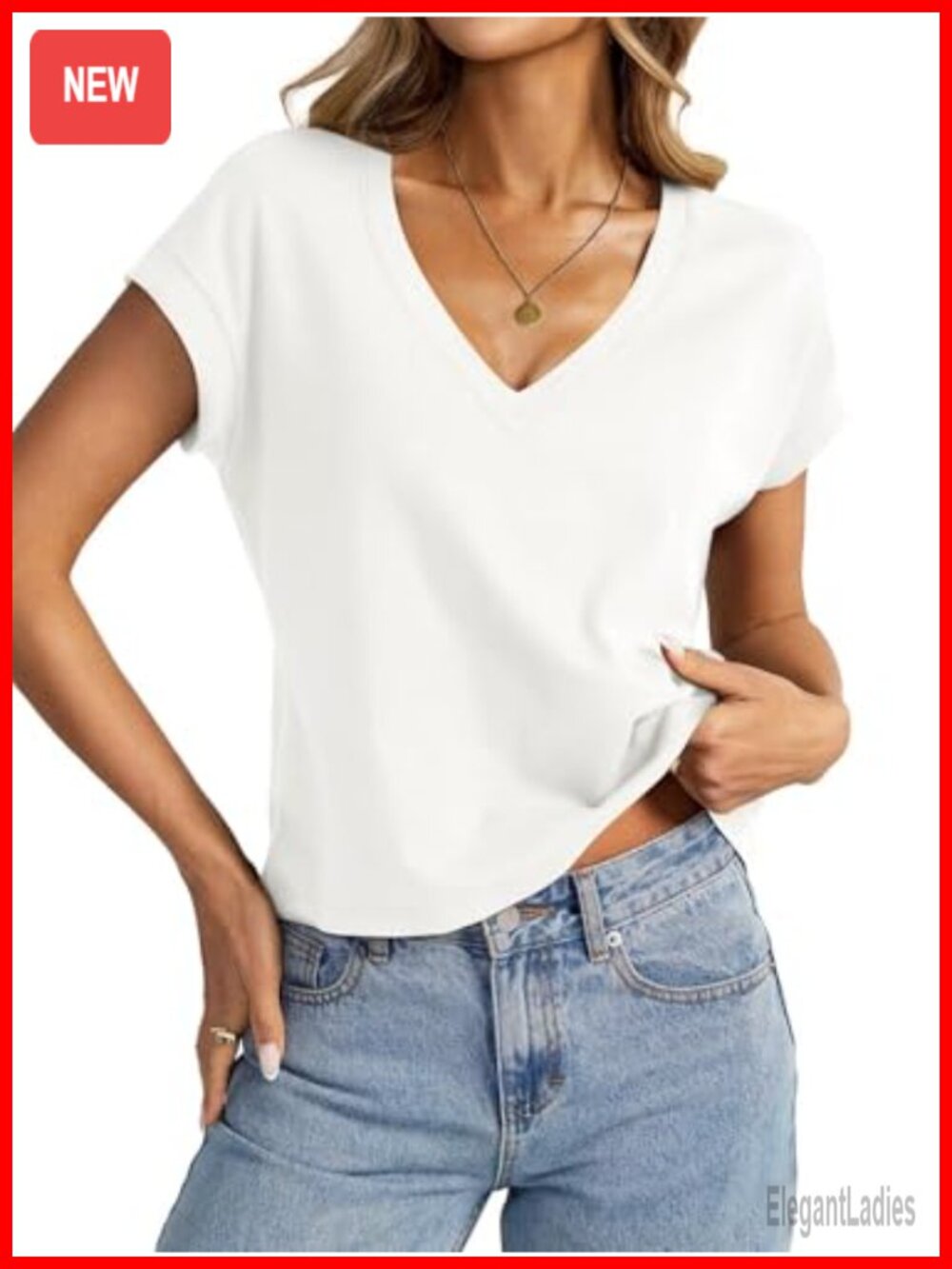 Womens Cotton Crop Top Loose Fit V Neck Short Sleeve Summer Shirt